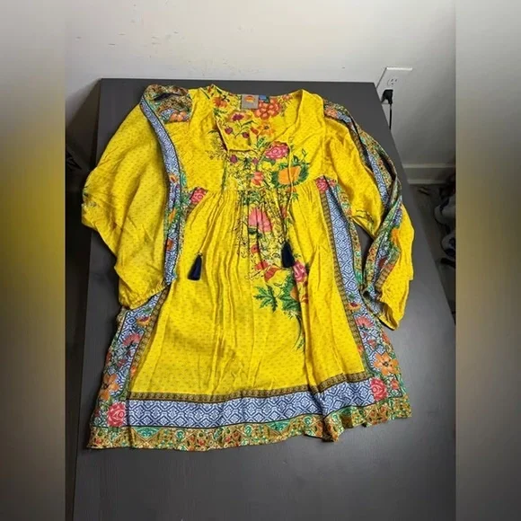 Anthropologie Yellow and Blue Floral Mini Dress - Picture 5 of 6